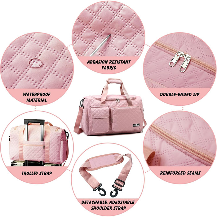 Спортивна сумка для жінок та чоловіків з відділеннями для взуття та мокрих речей, водонепроникна сумка для подорожей, йоги, залу та басейну (Рожева)