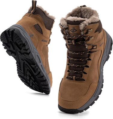 Зимові черевики JackShibo для чоловіків та жінок. Теплі, водонепроникні, з антиковзким покриттям. Зимові чоботи для активного відпочинку на природі. Розмір EU 43, колір коричневий.
