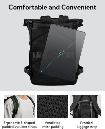 Рюкзак WATERFLY Rolltop 16-21л для чоловіків і жінок, стильний міський рюкзак із відділенням для ноутбука 16