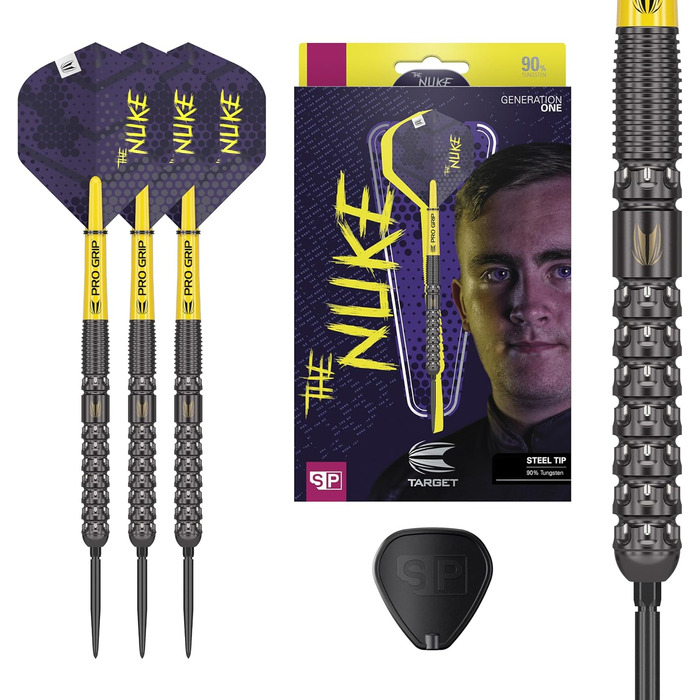 Дротики Target Darts Luke Littler G1, сталевий накінечник, 90% вольфраму, 22/23/24 г, Swiss Point, набір із Pro Grip та інструментом, професійний гравець