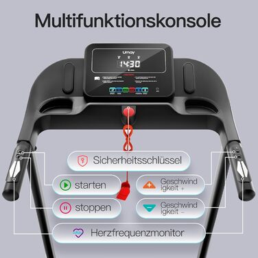 Біговий тренажер UMAY для дому, складаний, 14 км/год, 3.0PS/2200W з монітором серцевого ритму, APP та динаміками, 12 програм тренувань, максимальне навантаження 136 кг, нахил 15%