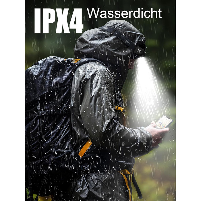 Налобний ліхтар UNBON LED акумуляторний, перезаряджається через USB-C, дуже яскравий, з регулюванням яскравості, 3 режими, сенсор, IPX4, вологостійкий, для туризму, риболовлі, 2 шт.