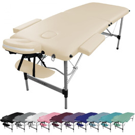 Складаний масажний стіл Vivezen з 2 зонами з алюмінію + аксесуари та сумка для транспортування (Бежевий)