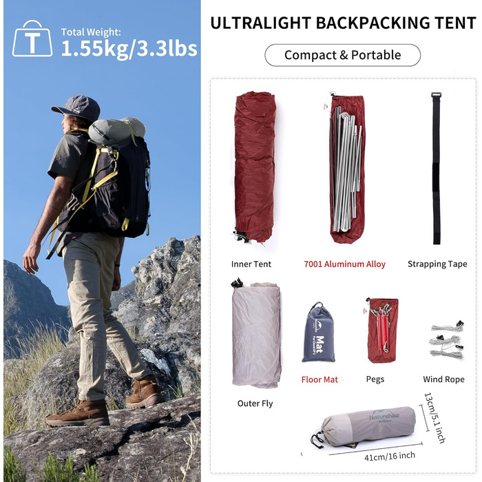 Намет Naturehike Cloud Up 1 - ультралегкий намет для 1 особи (4 сезони) | Naturehike