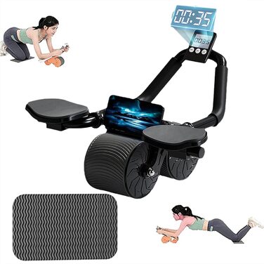 Ролик для пресу з килимком для колін та таймером, автоматичний ролик для пресу для тренування кора, тренажер для пресу з підставкою для ліктів для фітнесу, силових тренувань, домашніх тренувань з таймером