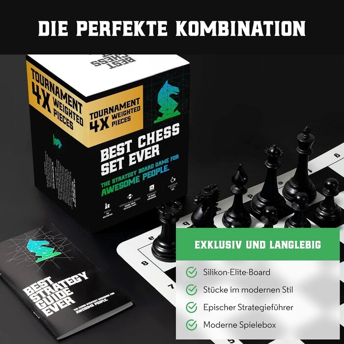 Професійний шаховий набір Best Chess Set Ever 4X: турнірні фігури Staunton із силікону, чотирикратна вага (король 11,4 см), складана двостороння дошка 50x50 см, для дорослих і дітей, комплект для турнірної гри