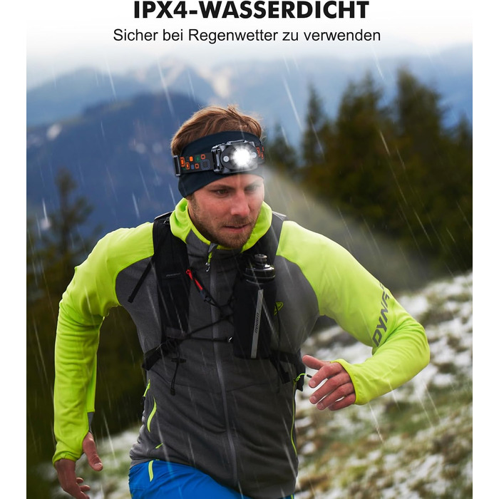 LED налобний ліхтар з акумулятором, [надзвичайно яскравий] з датчиком та червоним світлом, 6 режимів освітлення & IPX4 водонепроникність, 2000mAh, тривалий час роботи, для кемпінгу, риболовлі, походів, нічного бігу