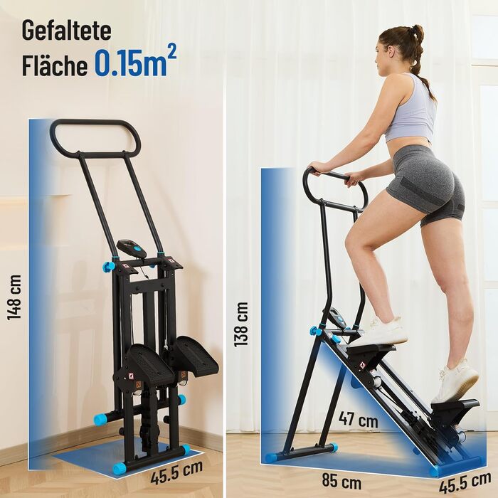 Вертикальний тренажер HXD-ERGO для кардіотренувань, степер з LCD-дисплеєм, регульовані ручки, складний, для дому та фітнес-клубу (Чорно-синій)