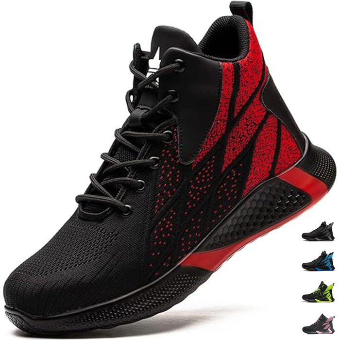 Легкі захисні черевики для чоловіків та жінок. Робочі черевики з металевим носком. Дихаючі, неслизькі, з металевим носком. Розміри 35-48 EU (35 EU, Червоний)