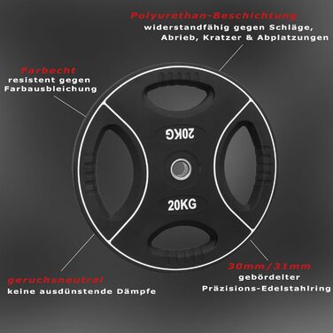 Диск для штанги POWER-XTREME 10 кг поліуретановий з ручками, 30/31 мм, без запаху, студійна якість, набір 2 шт.