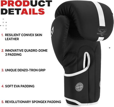 Боксерські рукавички BEAST RAGE для боксу, кікбоксингу та муай-тай (14 OZ, білі). Рукавички для тренувань, чоловічі та жіночі, 8/10/12/14/16 унцій