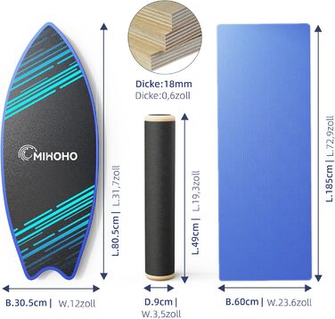 Дерев'яна балансувальна дошка з килимком для фітнесу, реабілітації та серфінгу (чорна)