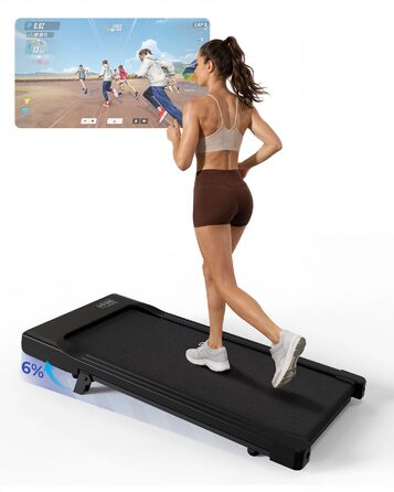Бігова доріжка Walking Pad з нахилом 6%, для дому та офісу, до 136 кг, з додатком, 6-12 км/год, тиха 2.5 к.с., чорна 90 см
