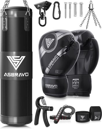 Боксерський мішок ASBRAVO 4 фути, набір для дорослих з рукавичками 12oz, для боксу, ММА, муай-тай, кікбоксингу, домашній спортзал, оксфорд, порожній