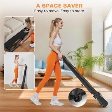 Складана бігова доріжка для дому VANNECT Walking Pad, нахил 9%, швидкість 1-12 км/год, LCD-дисплей, керування через додаток та пульт, максимальна вага 150 кг, помаранчева