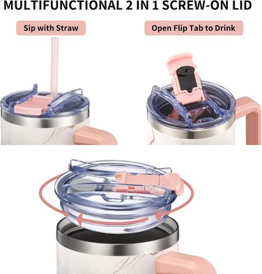 Термофляга THILY з нержавіючої сталі з кришкою та трубочкою, 1.2 л, спортивна, подвійні стінки, широке горлечко, зберігає холод/гарячість цілий день, колір Лавандовий сон (P40 - Ніжне золото, модель A: міцний ручка + компактна основа)