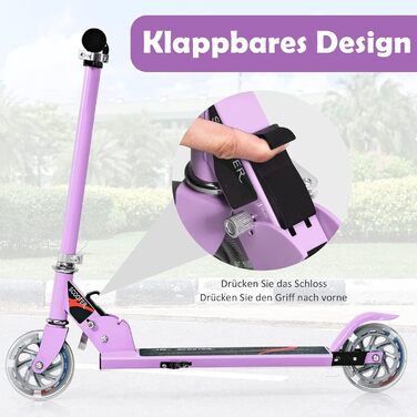 Дитячий ролер GOPLUS Roller Kinder 4 роки з LED-колесами, гальмом та підніжкою, регульований, алюмінієвий, до 70 кг