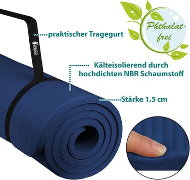Килимок для йоги Alpidex Extra Dick 190 x 60 x 1.5 см - товстий, неслизький, для фітнесу, пілатесу, гімнастики, HIIT, йоги, фізіотерапії, синій