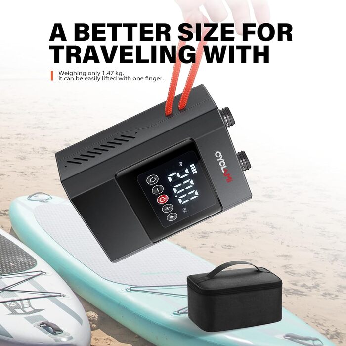 Електричний насос CYCLAM Q2 SUP 20 PSI з акумулятором для накачування човнів, дощок та інших надувних виробів + адаптер 12V DC