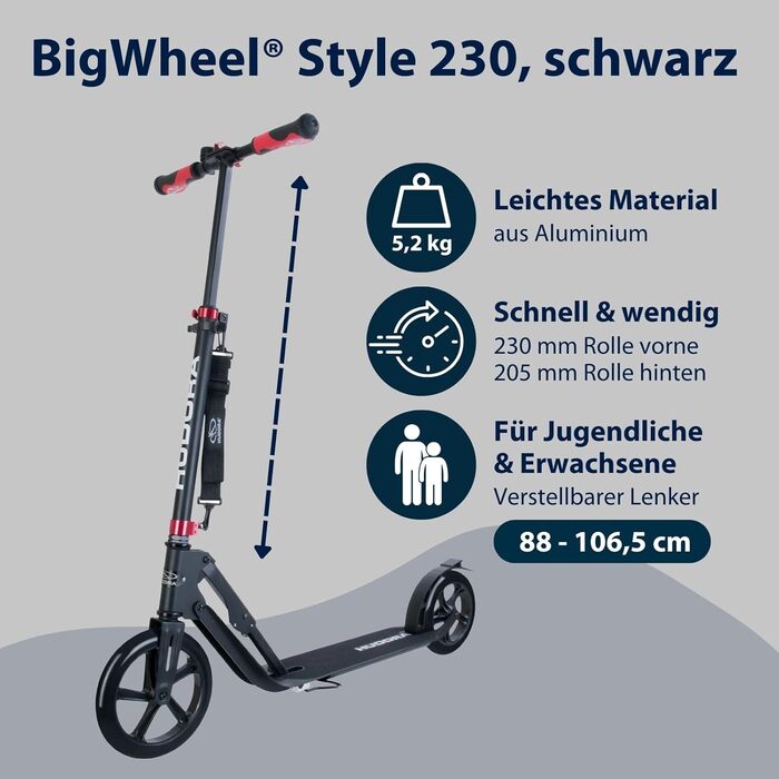 Самокат HUDORA BigWheel Style 230 алюмінієвий, великий, складаний, регульований, до 120 кг, для дорослих і підлітків