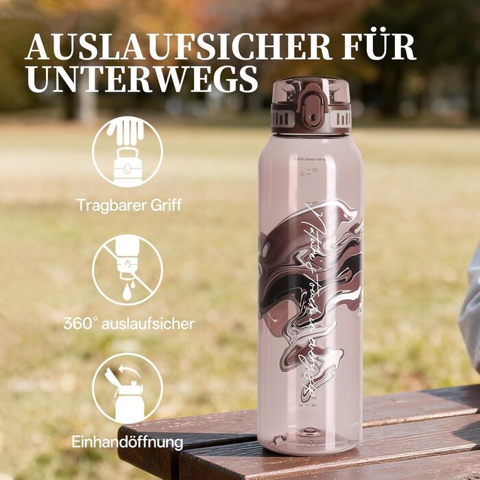 Дитяча пляшка для води UZSPACE 600 мл, спортивна, непроливальна, з одноручним керуванням, для газованої води, можна мити в посудомийній машині, для школи та активного відпочинку, білий колір