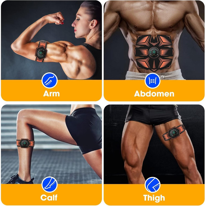 EMS масажер для тренувань, USB-зарядний пристрій для тренування пресу з електричною стимуляцією м'язів, 8 режимів & 19 інтенсивностей для живота, рук, стегон та ніг, для чоловіків та жінок