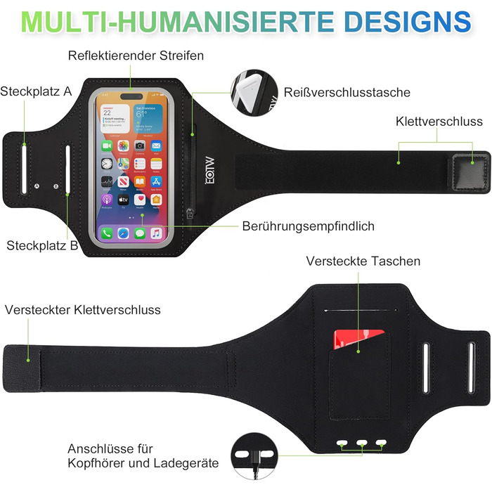 Спортивний браслет EOTW для телефону та AirPods: зручна фіксація на руці, сумісний з iPhone, Galaxy та MP3-плеєрами (5.5'-6.0')