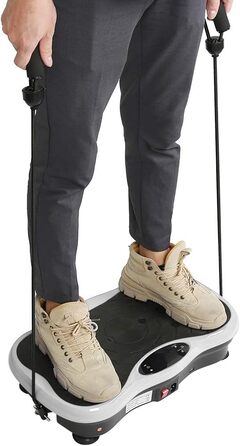 Віброплатформа Willonin для схуднення з LCD-дисплеєм, Bluetooth, USB, 2 еластичні стрічки, пульт дистанційного керування (чорно-біла)