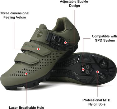 Чоловічі та жіночі велотуфлі для гірського велосипеда (MTB) з сумісними кріпленнями SPD, розмір 41 EU, зелені