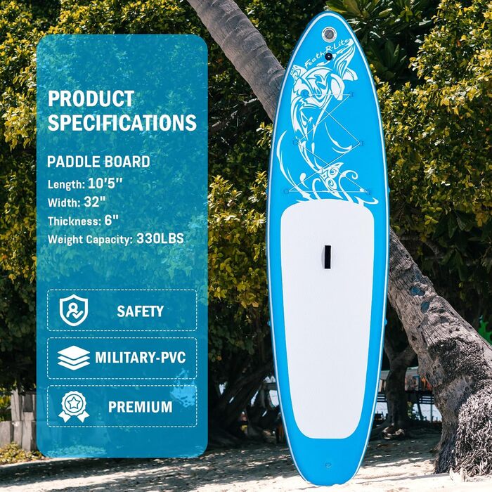 Надлегка SUP дошка FEATH-R-LITE для дорослих, широка стабільна конструкція, комплект: весло, сумка, насос, синя