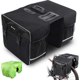 Велосипедна сумка West Biking 30L, водонепроникна, подвійна, на багажник, з ременем, захистом від дощу, чорна, міцна для перевезення речей