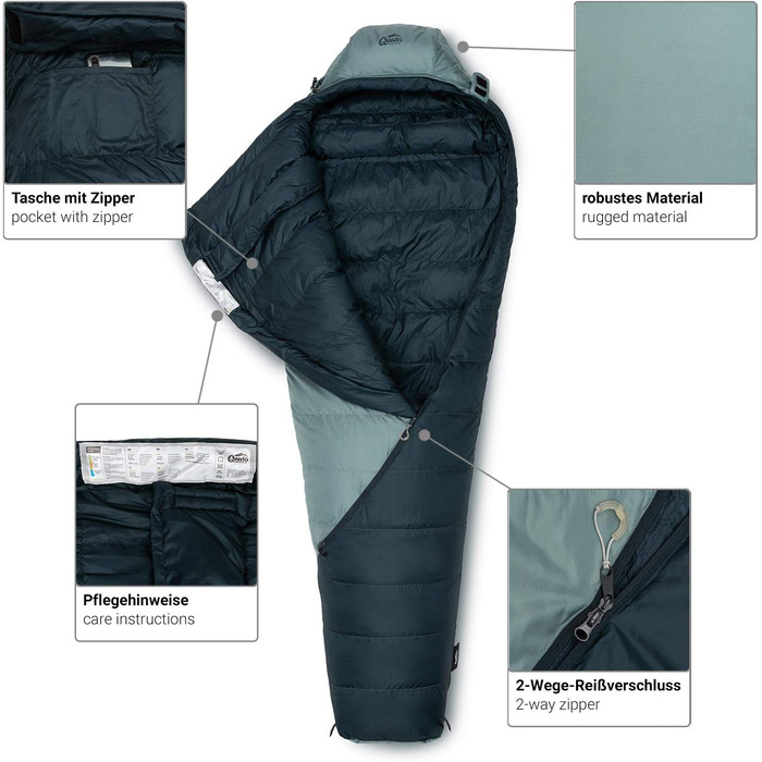 Сплячий мішок Qeedo Fluffy 0 Daunen - 4 сезони, комфортна температура 0°C, RDS-сертифікат (Сірий, M)