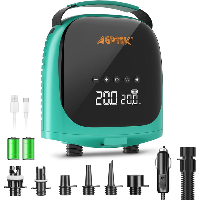 Електричний насос для SUP-дошки AGPTEK: акумуляторний, 20PSI, автоматичне відключення, 12V, для SUP та човнів