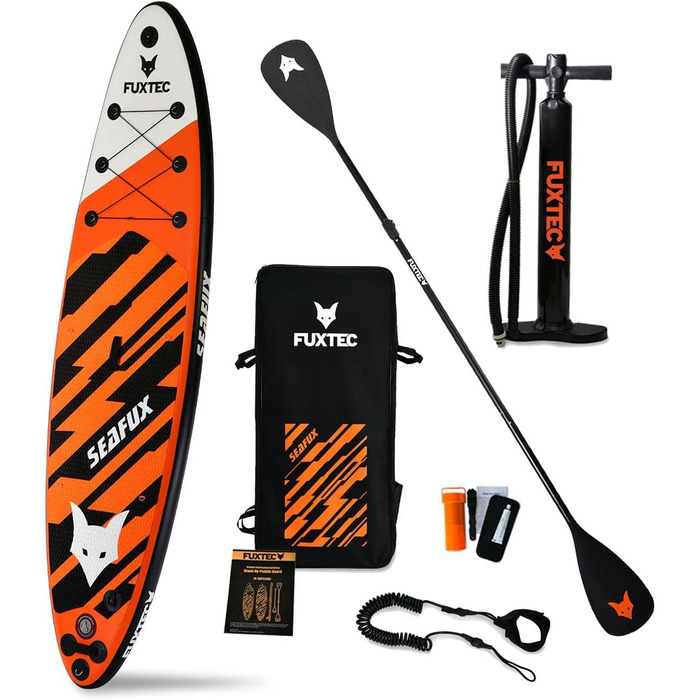 Надувна SUP-дошка Fuxtec 320×81×15 см з 3 плавниками, набір для сапсерфінгу, туристична, до 150 кг, з рюкзаком