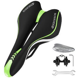 Велосипедне сідло ENJOHOS для чоловіків та жінок: комфортне, водонепроникне, з PU покриттям та ключем. Підходить для MTB, трекінгу, туризму та шосе. Зелений колір.