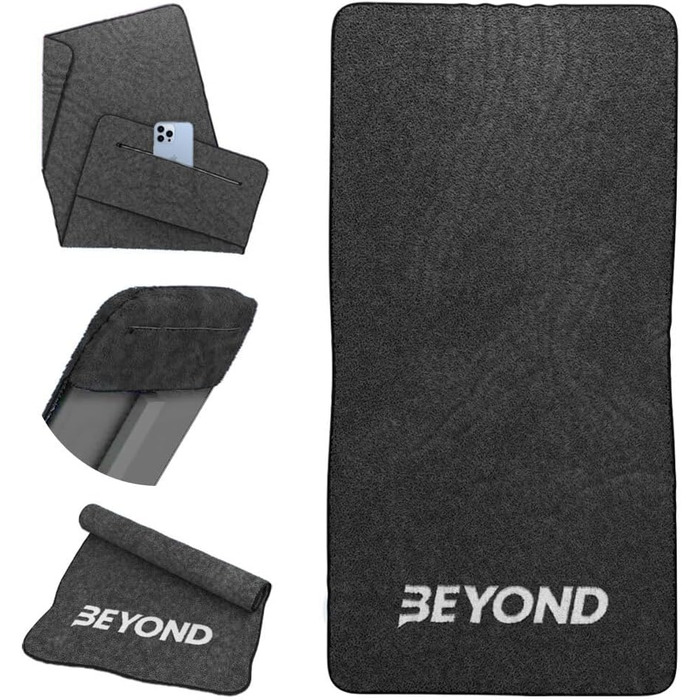 Рушник для фітнесу Beyond Premium, 100% бавовна, чорний, 40x80 см, для CrossFit, важкої атлетики, спортзал, кишеня на блискавці