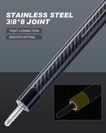 CRICAL Більярдний кий з карбонового волокна, 147,3 см, професійний, з'єднання 3/8 x 8, наконечник 12,5 мм (COWCUE-02 Set)