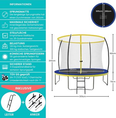 Трамплін для саду Zero Gravity Ø 183-427 см - TÜV сертифікований, з драбиною, стійкий до вітру, відеоінструкція