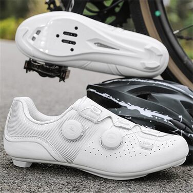 Велотуфлі чоловічі та жіночі SPD/SPD-SL/Look Delta для шосе та MTB. Дихаючі велотуфлі, кросівки, білі, 46 EU