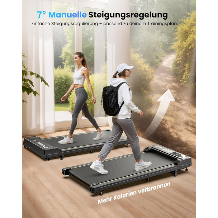 Біговий тренажер для дому з нахилом, Walking Pad з регулюванням 7°, потужність 2.5 PS, пульт керування та LED-дисплей, швидкість 1-6 км/год, стіл для офісу/дому, вантажопідйомність 120 кг, колір: темно-сірий