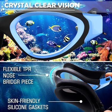 Окуляри для плавання Winline Polarized/Non-Polarized для дорослих та підлітків, антизапітніння, захист від УФ, водонепроникні, чіткий огляд, легке регулювання, м'які носові упори, для чоловіків та жінок, Blue&Black/Blue Polarized Mirrored Lens