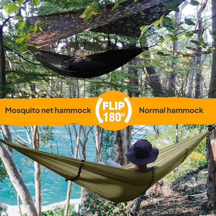 Одномісний гамак з москітною сіткою NatureFun 275х140 см (до 300 кг, хакі)