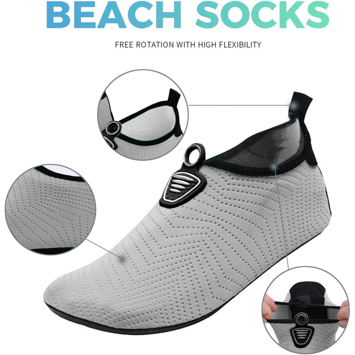 Чоловічі та жіночі аквашузи для плавання та серфінгу. Швидковисихаючі, підошва з неслизьким покриттям, розмір 39/40 EU, сірі