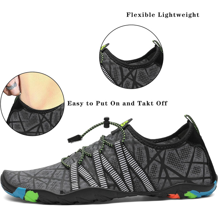 Чоботи для плавання та відпочинку Saguaro: чоловічі, жіночі, дитячі, розмір 35-48 (сірий, смужки)