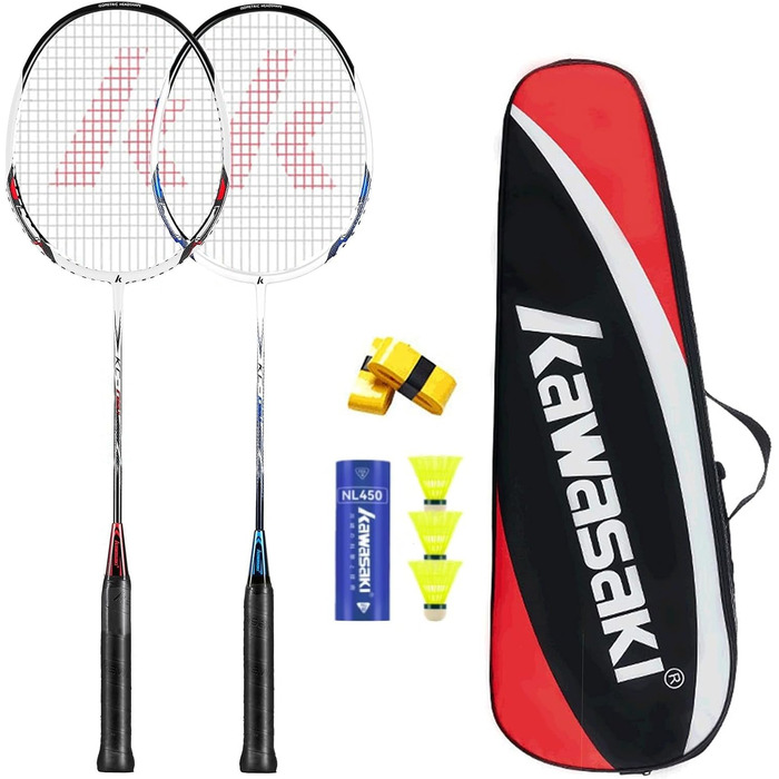 Бадмінтонні ракетки Kawasaki Pro Graphite 2 шт. з аксесуарами (3 волани, 2 overgrips, сумка)