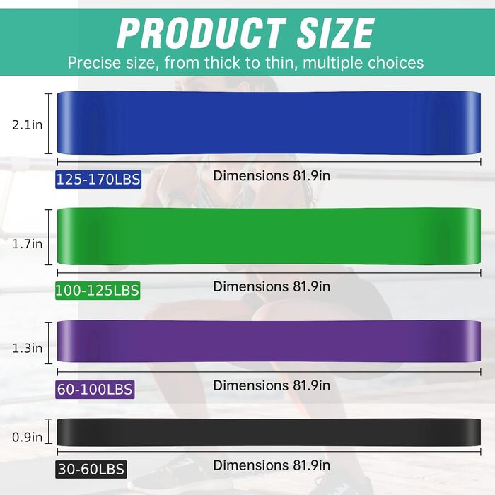 Еластичні стрічки для фітнесу та реабілітації, набір для тренувань ніг, рук та тіла. Підходять для чоловіків та жінок. Ширина 2,3 - 5,3 см