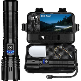 Тактичний ліхтарик LED 50000 люмен, USB-C, 24 години роботи, Zoom, 5 режимів, IP67, водонепроникний, для кемпінгу та туризму, чорний