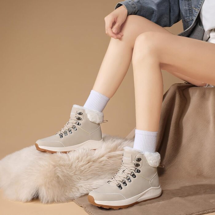 Жіночі зимові черевики, зимові чоботи, утеплені снігоступи, Outdoor, трекінг, похідні черевики, бежевий, 38 EU
