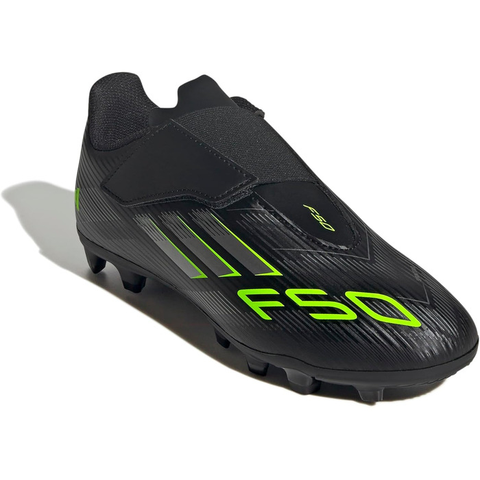 Дитячі футбольні бутси adidas F50 Club Hook and Loop для гри на твердих та багатоповерххових покриттях (35.5 EU, чорний/металік/лимонний)