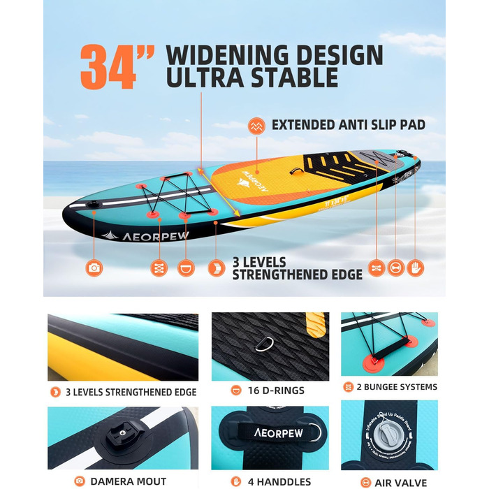Надувні SUP дошки для дорослих та підлітків, 88.9 см, професійного рівня. Комплект з аксесуарами для веслування на SUP дошці.